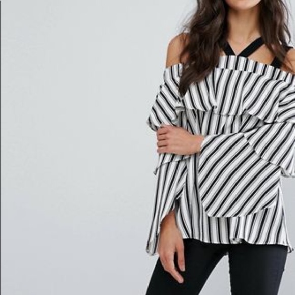 River Island Striped Bardot Top Size Us 2 - Picture 2 of 8